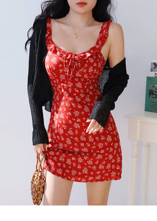 red floral suspender Dress