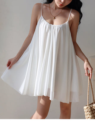 white halter pleated Dress