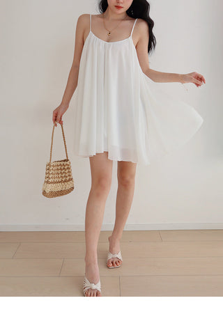 white halter pleated Dress