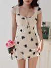 flocking square collar Dress