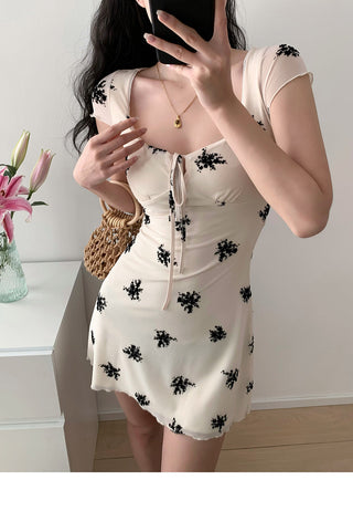 flocking square collar Dress