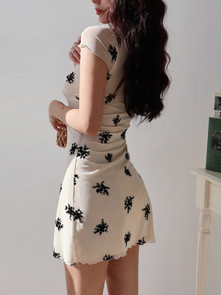 flocking square collar Dress