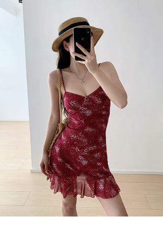 red mesh suspender Dress