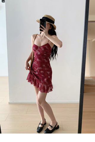 red mesh suspender Dress
