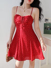 red floral pleated Dress