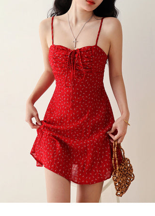 red floral pleated Dress