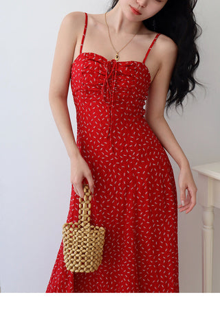 red floral pleated Dress