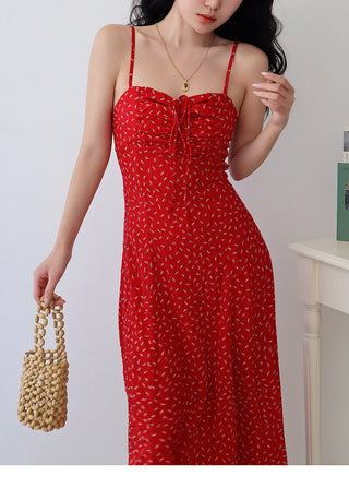 red floral pleated Dress