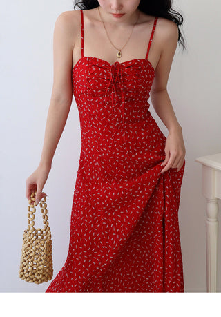 red floral pleated Dress