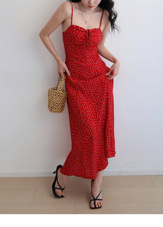 red floral pleated Dress