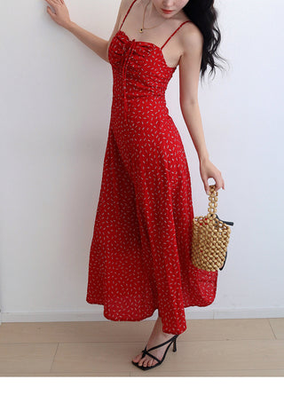 red floral pleated Dress