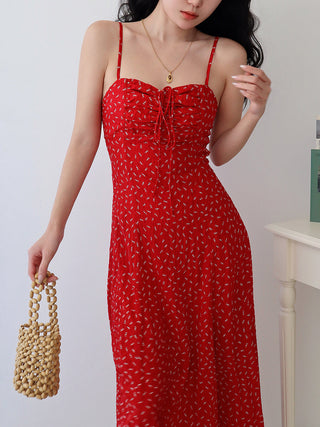 red floral pleated Dress