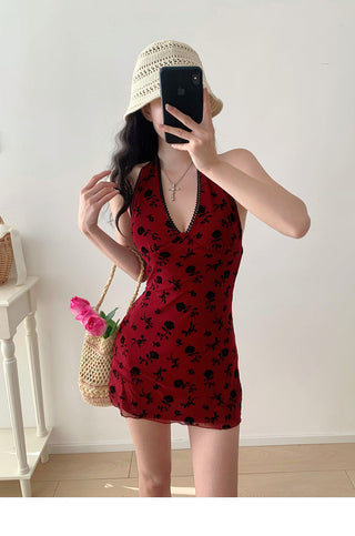 wine red halter dress