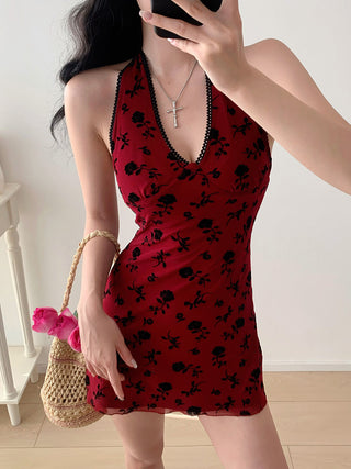 wine red halter dress