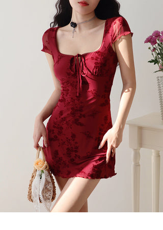 red printed short Dress