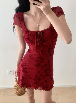 red printed short Dress