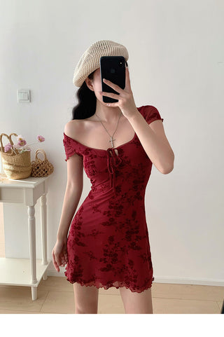 red printed short Dress