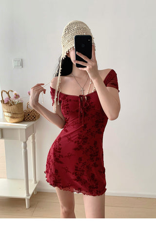 red printed short Dress