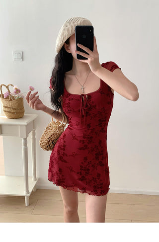 red printed short Dress