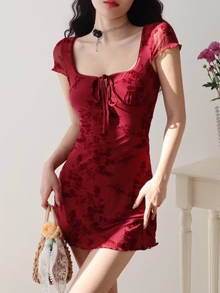 red printed short Dress