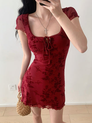 red printed short Dress
