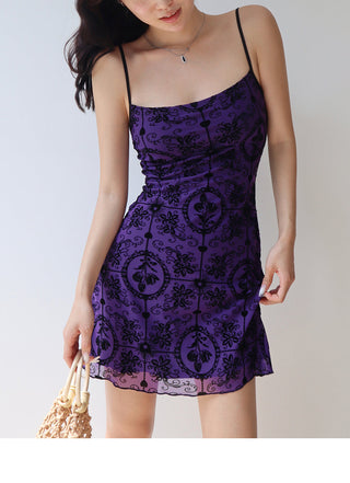 purple mesh suspender Dress