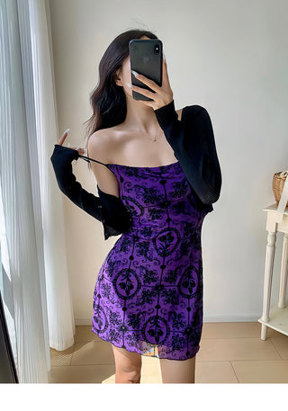 purple mesh suspender Dress