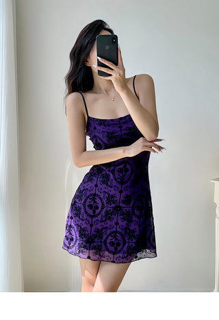 purple mesh suspender Dress