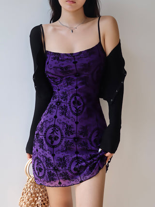 purple mesh suspender Dress