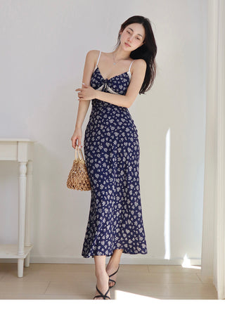dark blue floral dress