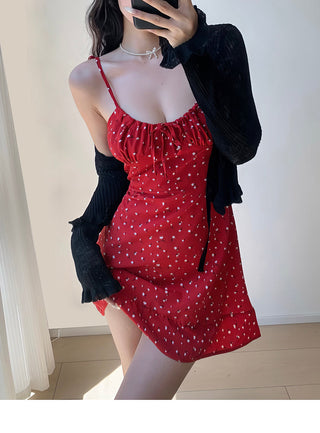 red floral suspender Dress 01