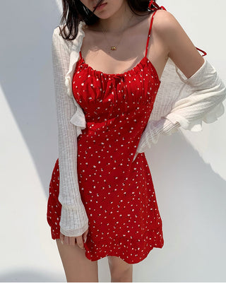 red floral suspender Dress 01
