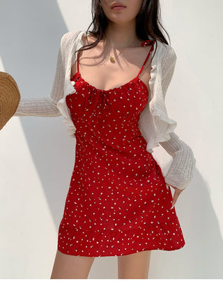 red floral suspender Dress 01