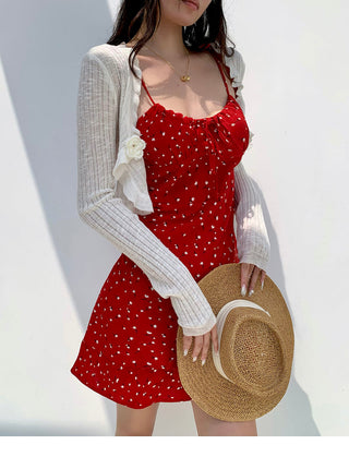 red floral suspender Dress 01