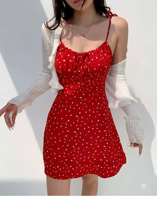 red floral suspender Dress 01