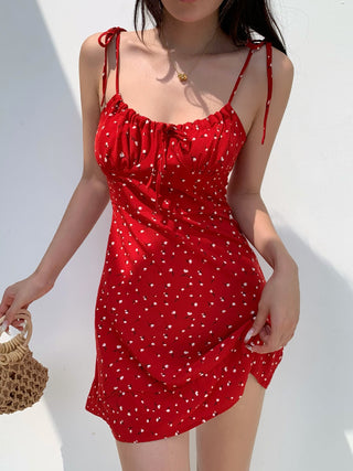 red floral suspender Dress 01