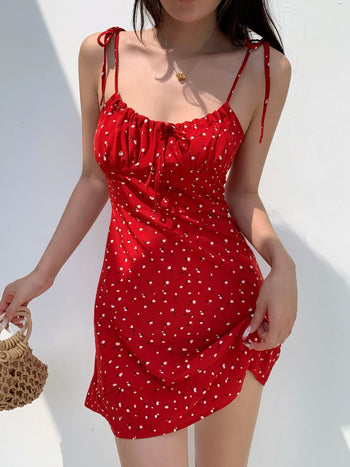 red floral suspender Dress 01