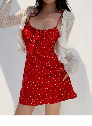 red floral suspender Dress 01