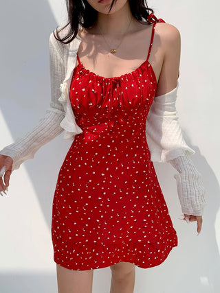 red floral suspender Dress 01
