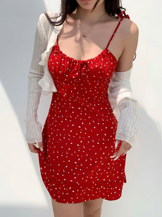 red floral suspender Dress 01