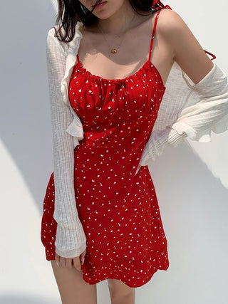 red floral suspender Dress 01