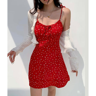 red floral suspender Dress 01