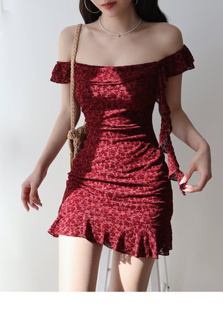 wine red short Dress
