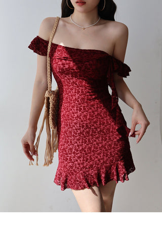 wine red short Dress