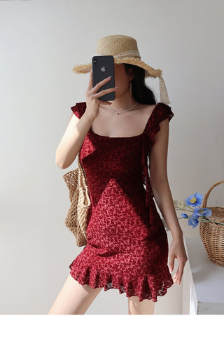 wine red short Dress