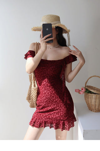 wine red short Dress