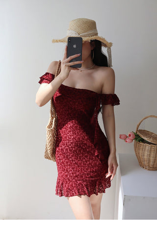 wine red short Dress