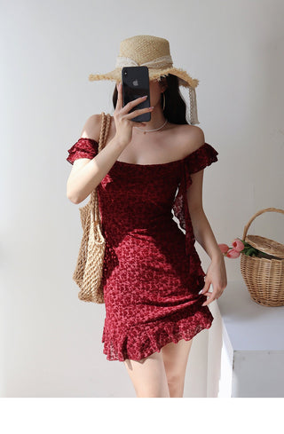 wine red short Dress
