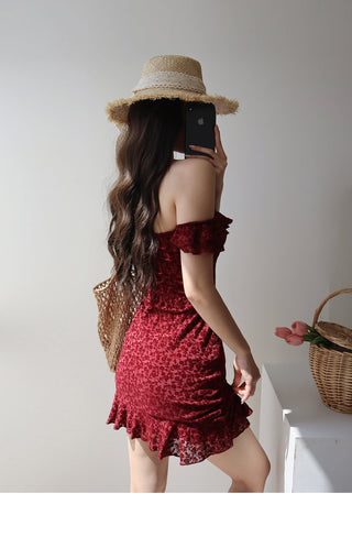 wine red short Dress