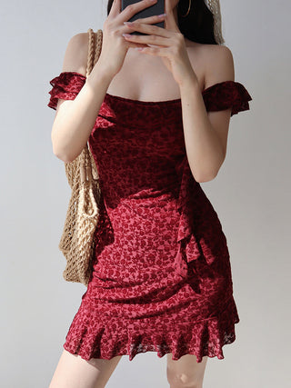 wine red short Dress
